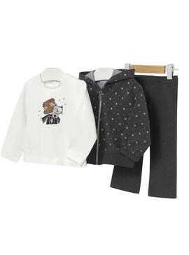 Conjunto de três peças Mayoral cinza com estrelas para bebês.