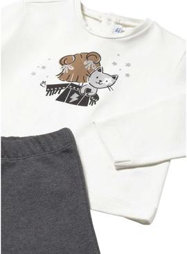 Conjunto de três peças Mayoral cinza com estrelas para bebês.
