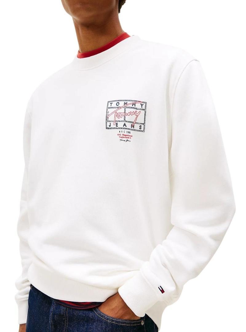 Moletom Tommy Jeans Sing Spray branco para homem.