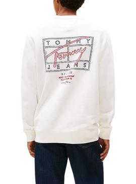 Moletom Tommy Jeans Sing Spray branco para homem.