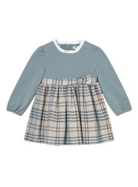 Vestido Mayoral xadrez combinado azul para bebê