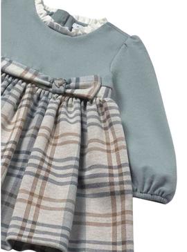 Vestido Mayoral xadrez combinado azul para bebê