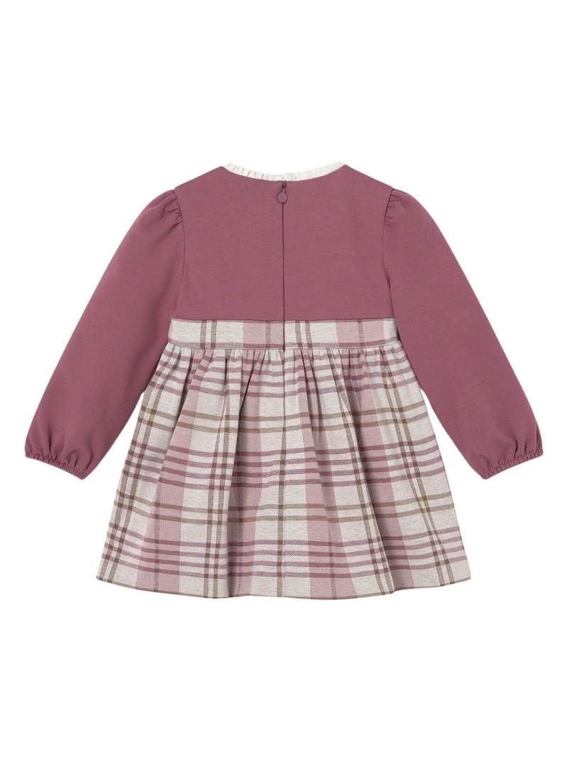 Vestido xadrez Mayoral rosa combinado para bebê.