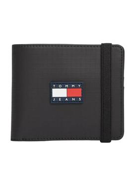 Carteira Tommy Jeans Daily Tech preta para homem.