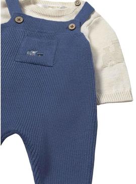 Conjunto de duas peças Mayoral jardineira azul para bebê.