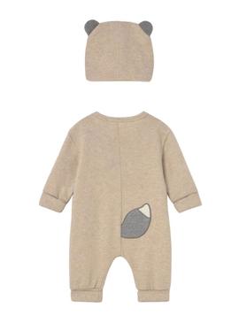 Conjunto macacão Mayoral com gorro bege para bebê