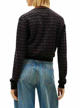 Jaqueta de malha Tommy Jeans Spellout preta para mulher.