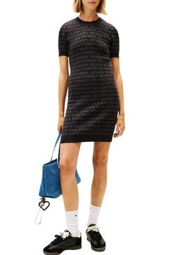 Vestido Tommy Jeans Spellout preto para mulher