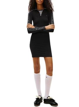 Vestido Tommy Jeans Zip tape preto para mulher.