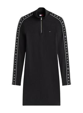 Vestido Tommy Jeans Zip tape preto para mulher.
