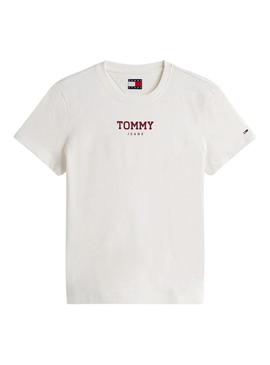 Camiseta Tommy Jeans Essential Logo branca para mulher.