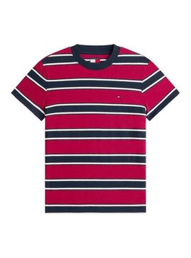 Camisa Tommy Jeans listrada bordô para mulher.