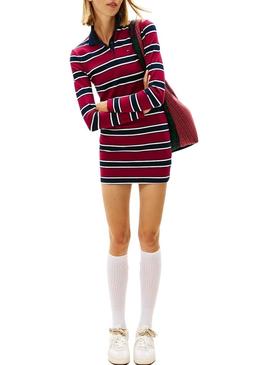 Vestido Tommy Jeans polo grená listrado para mulher