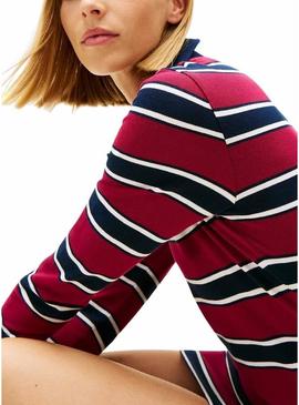 Vestido Tommy Jeans polo grená listrado para mulher