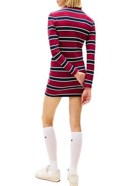 Vestido Tommy Jeans polo grená listrado para mulher