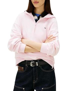 Moletom Tommy Jeans rosa com capuz com zíper para mulher.