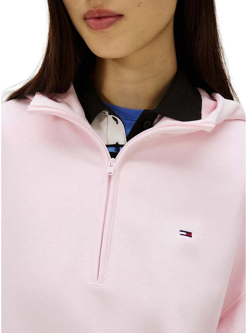 Moletom Tommy Jeans rosa com capuz com zíper para mulher.