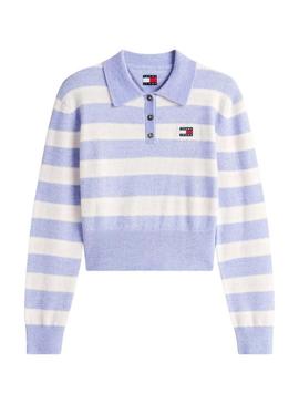 Polo Tommy Jeans Peludo roxo e branco para mulher