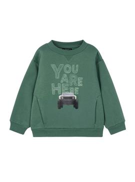 Moletom Mayoral com estampa de carro verde para menino.