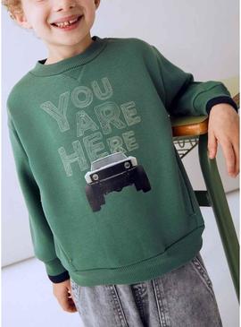 Moletom Mayoral com estampa de carro verde para menino.