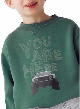 Moletom Mayoral com estampa de carro verde para menino.