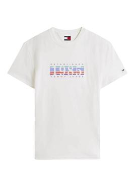 Camiseta Tommy Jeans DNA 1985 branca para homem.