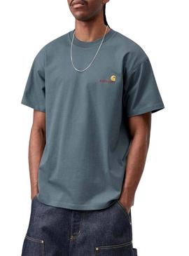 Camiseta Carhartt American Script azul para homem.