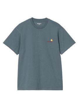 Camiseta Carhartt American Script azul para homem.