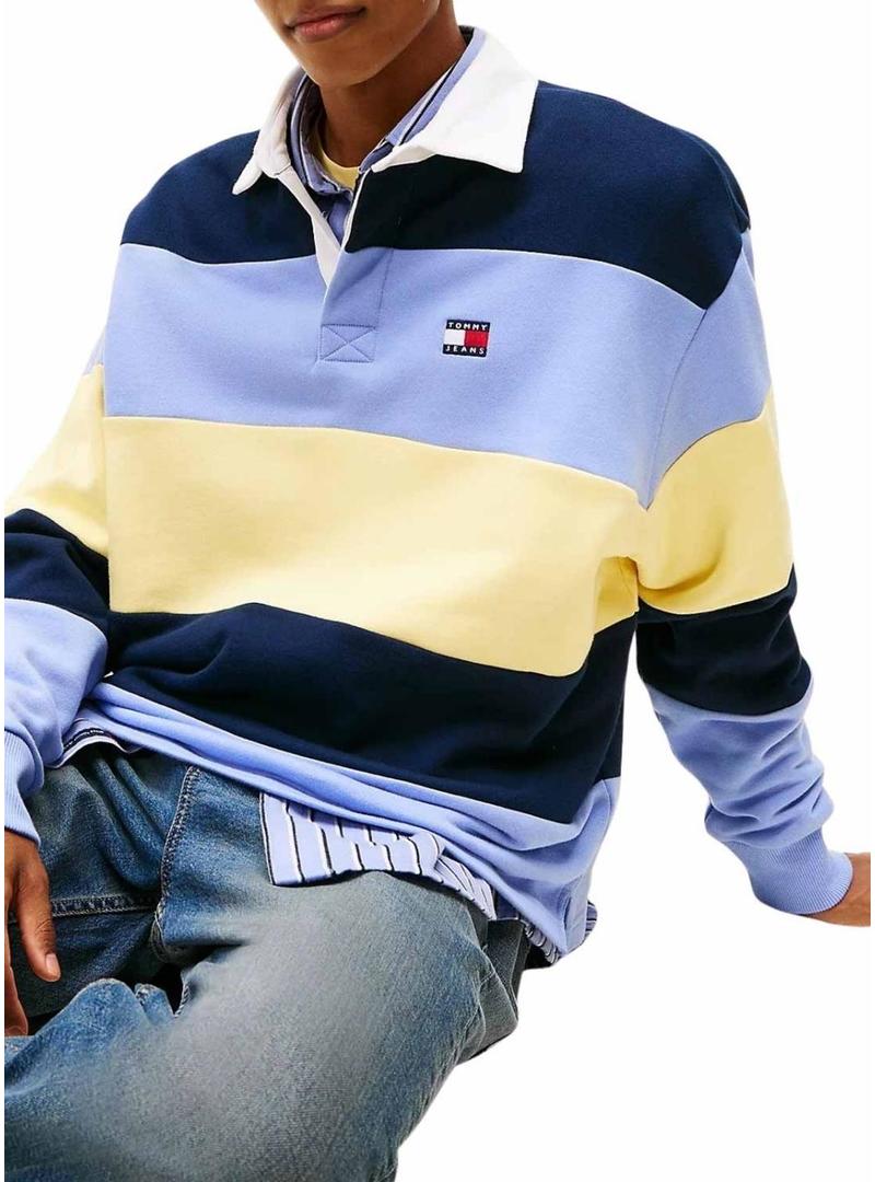 Polo Tommy Jeans Rugby azul e amarelo para homem.