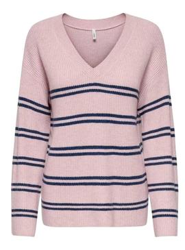 Camisola Only Libi rosa listrada para mulher.