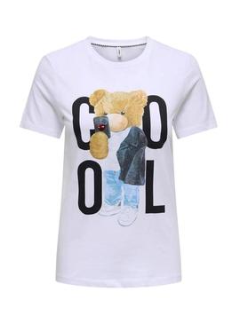 Camiseta Only Teddy Cool branca para mulher.