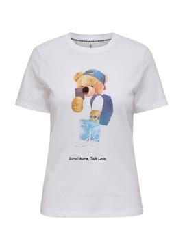 Camiseta Only Teddy Talk branca para mulher.