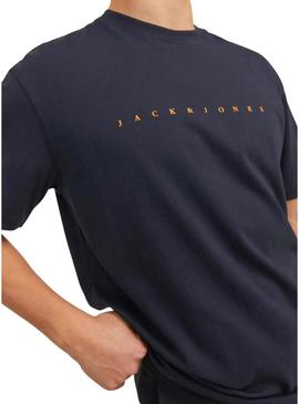 Camiseta Jack and Jones Star azul marinho para homem.