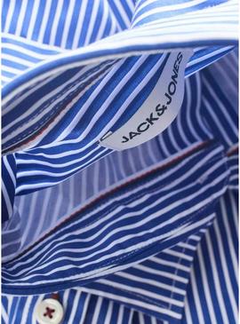 Camisa Jack and Jones Matheo azul listrada para homem.
