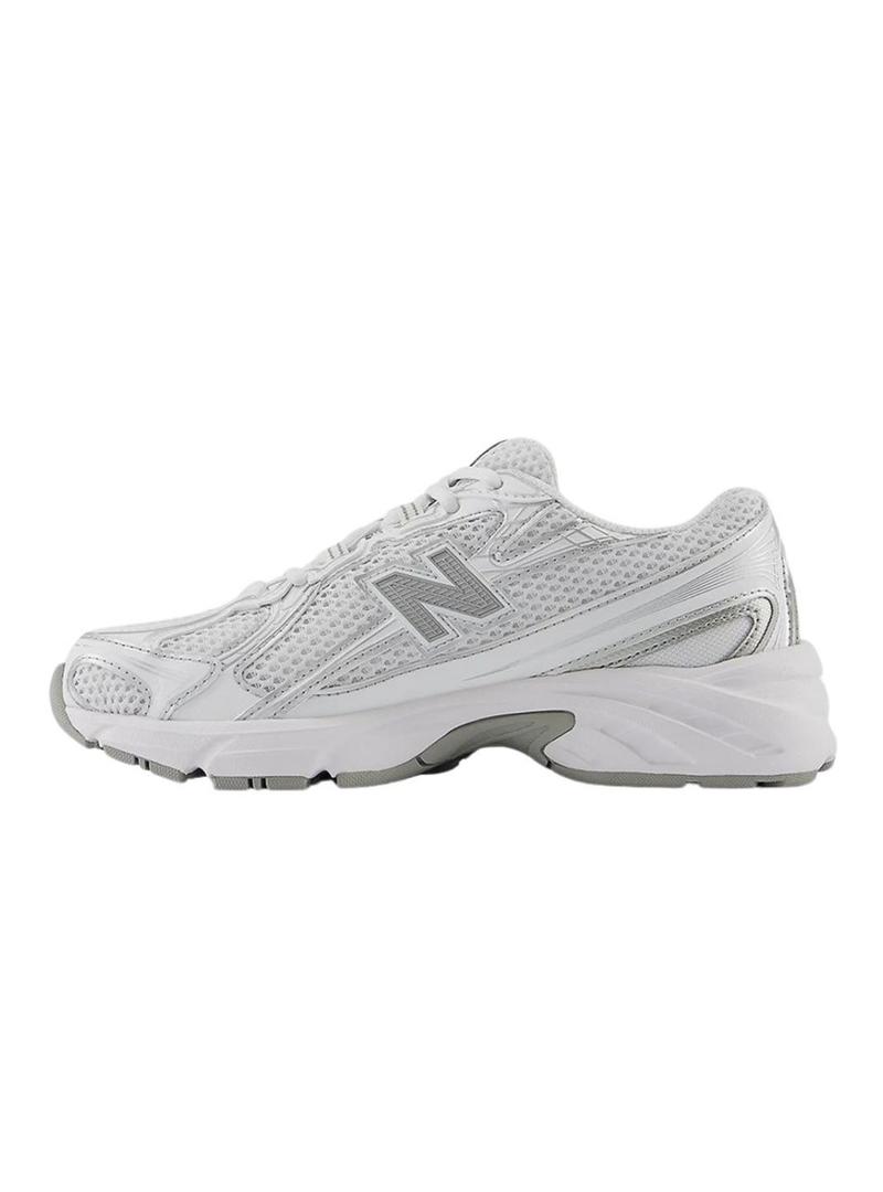 Sapatilhas New Balance GR740 branco e prata para mulher.