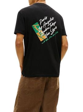 Camiseta Tommy Jeans Shift preta para homem.