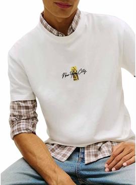 Camiseta Tommy Jeans Sign Block branca para homem.