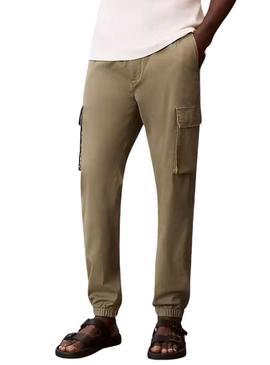 Calças cargo Calvin Klein Jeans Twill elásticas vintage verde para homem.
