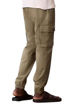 Calças cargo Calvin Klein Jeans Twill elásticas vintage verde para homem.