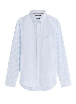 Camisa Tommy Hilfiger Gingham branca e azul para homem.