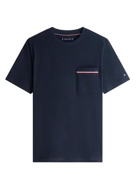 Camiseta com bolso Tommy Hilfiger azul marinho para homem.