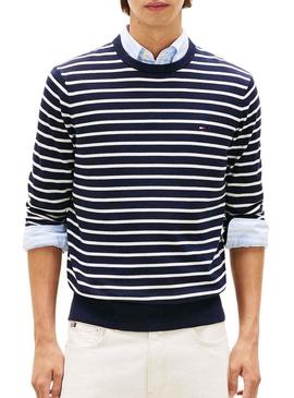 Camisola listrada azul marinho e branco da Tommy Hilfiger para homem.