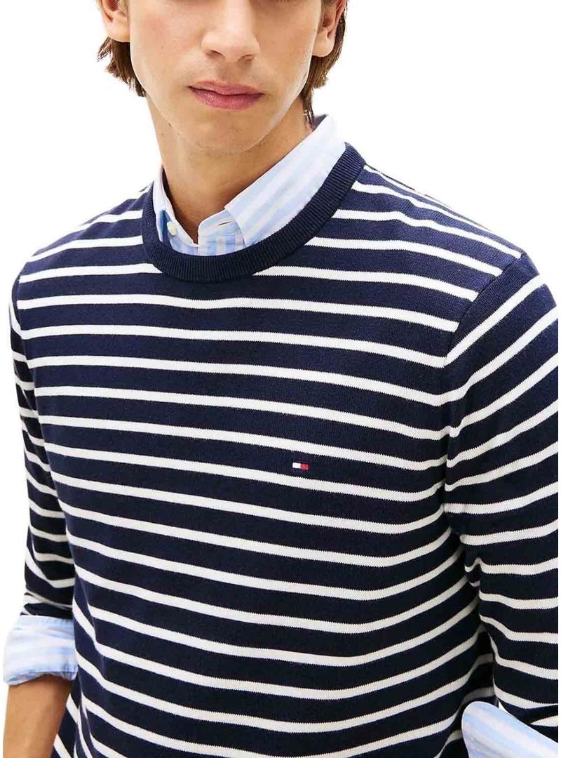 Camisola listrada azul marinho e branco da Tommy Hilfiger para homem.