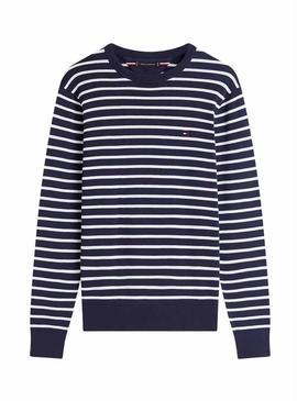 Camisola listrada azul marinho e branco da Tommy Hilfiger para homem.
