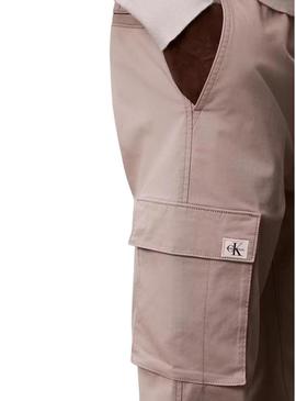 Calças cargo Calvin Klein Jeans Elastic Twill vintage caqui para homem.