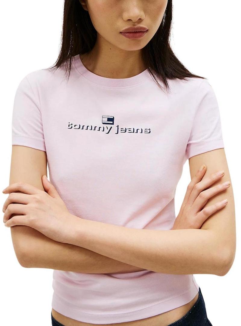 Camiseta Tommy Jeans Slim Logo rosa para mulher.