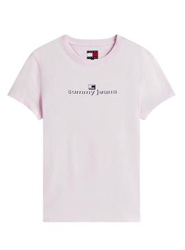 Camiseta Tommy Jeans Slim Logo rosa para mulher.