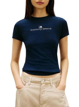 Camiseta Tommy Jeans Slim Logo azul para mulher
