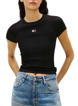 Camiseta Tommy Jeans Slim Badge preta para mulher