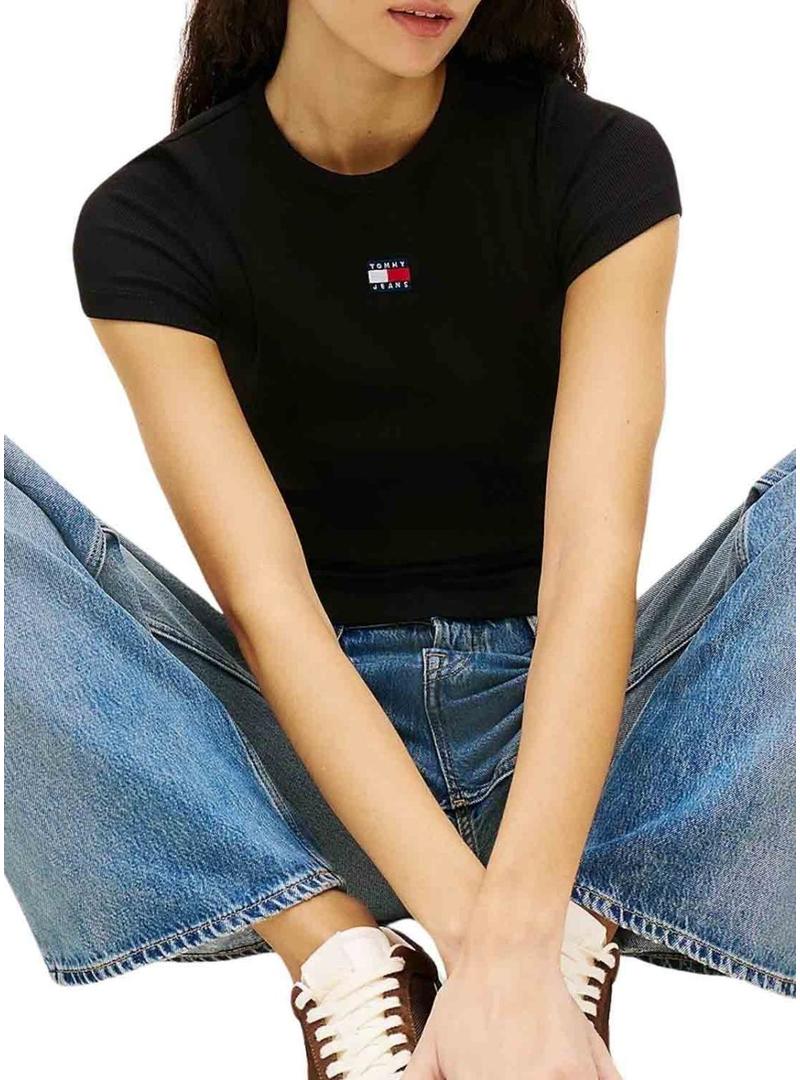 Camiseta Tommy Jeans Slim Badge preta para mulher